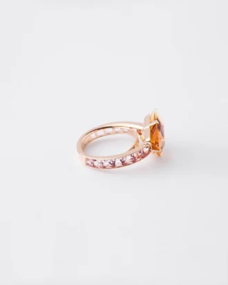 Anillo solitario Couleur Vivante – Oro rosa con citrino y morganita
