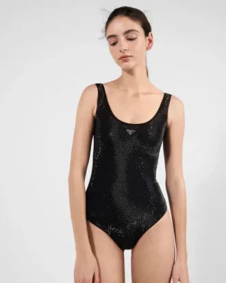 Bañador de una pieza de jersey con pedrería