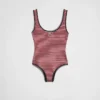 Bañador de una pieza de jersey interlock a rayas Bañador de una pieza de jersey interlock a rayas