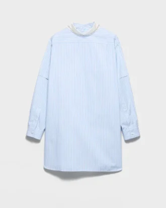 Blusa de popelín a rayas bordada