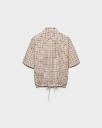 Blusa de popelín con estampado de cuadros bordado