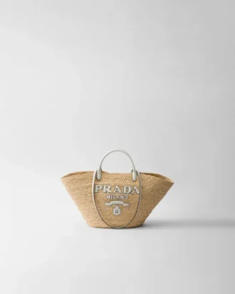 Bolso de compras grande de rafia y cuero