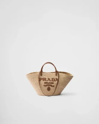 Bolso de compras grande de rafia y cuero