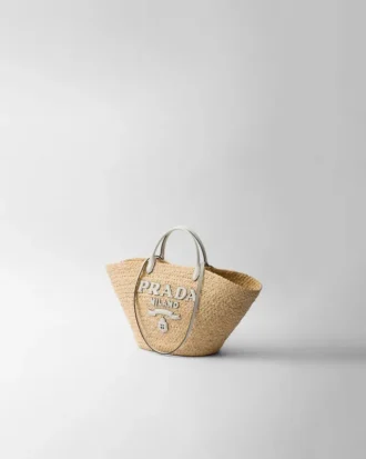 Bolso de compras grande de rafia y cuero