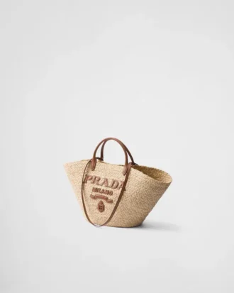Bolso de compras grande de rafia y cuero