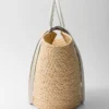 Bolso de compras grande de rafia y cuero Bolso de compras grande de rafia y cuero