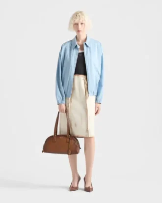 Bolso de cuero Prada Bowling mediano con asa superior