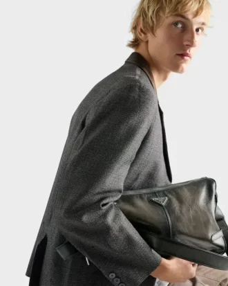 Bolso de hombro con cremallera de cuero envejecido