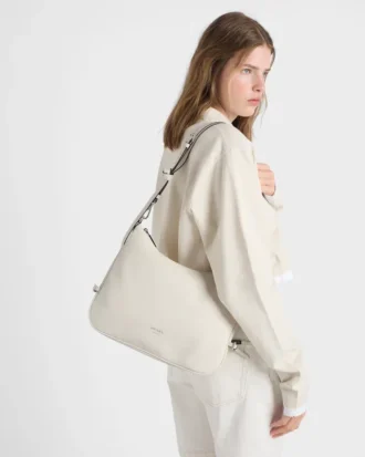 Bolso de hombro grande de cuero Prada Fold
