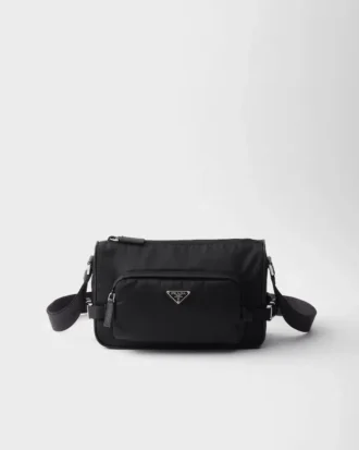 Bolso de hombro mediano de Re-Nylon y piel Saffiano