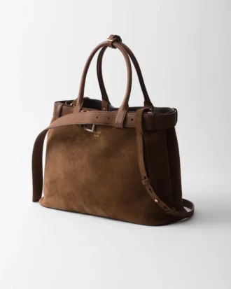 Bolso grande de ante con hebilla y cinturón de Prada