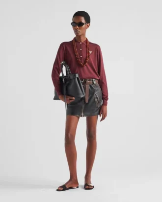 Bolso mediano de cuero con hebilla y cinturón de Prada