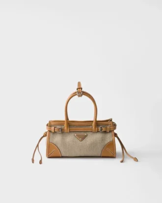 Bolso pequeño Bonnie de Prada en lino y cuero