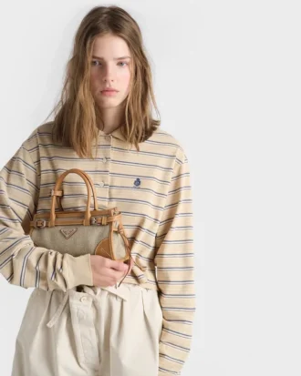 Bolso pequeño Bonnie de Prada en lino y cuero
