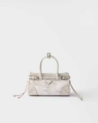 Bolso pequeño Prada Bonnie de lino estampado y cuero