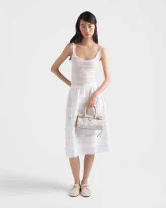 Bolso pequeño Prada Bonnie de lino estampado y cuero