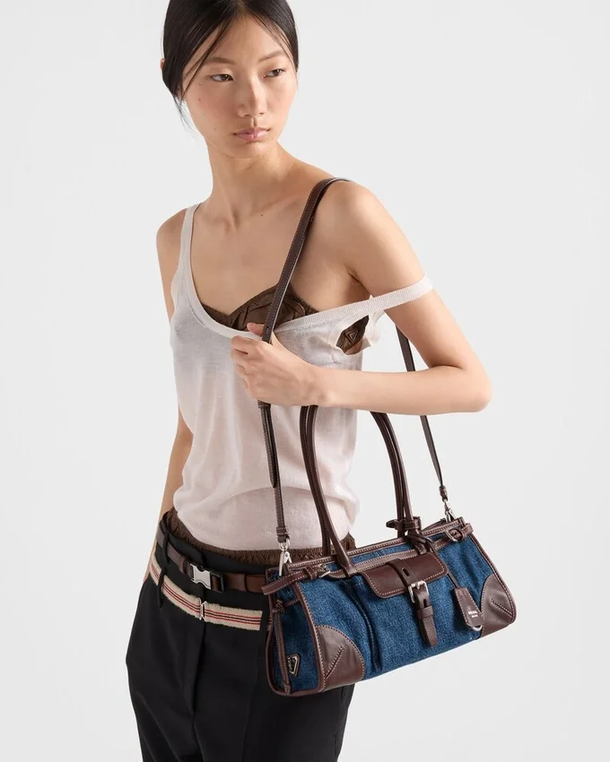 Bolso Prada Bonnie mediano de denim y cuero Bolso Prada Bonnie mediano de denim y cuero