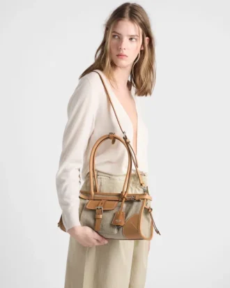 Bolso Prada Bonnie mediano de lino y cuero