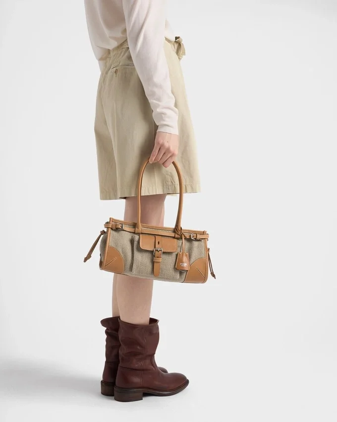 Bolso Prada Bonnie mediano de lino y cuero Bolso Prada Bonnie mediano de lino y cuero