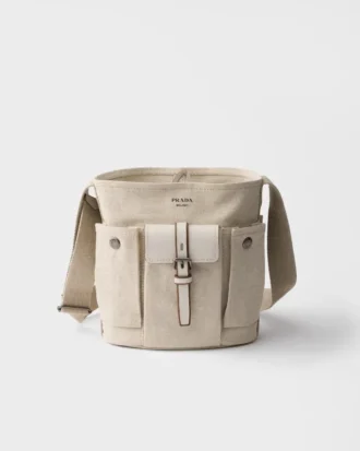 Bolso tipo cubo Prada Route Mini de lona y cuero Bolso tipo cubo Prada Route Mini de lona y cuero