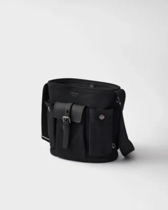 Bolso tipo cubo Prada Route Mini de lona y cuero