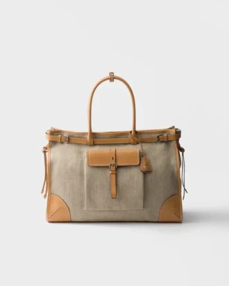 Bolso tote de lino y cuero Prada Bonnie Bolso tote de lino y cuero Prada Bonnie
