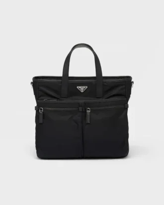Bolso tote de Re-Nylon y cuero Saffiano Bolso tote de Re-Nylon y cuero Saffiano