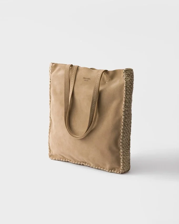 Bolso tote grande de gamuza y crochet Bolso tote grande de gamuza y crochet