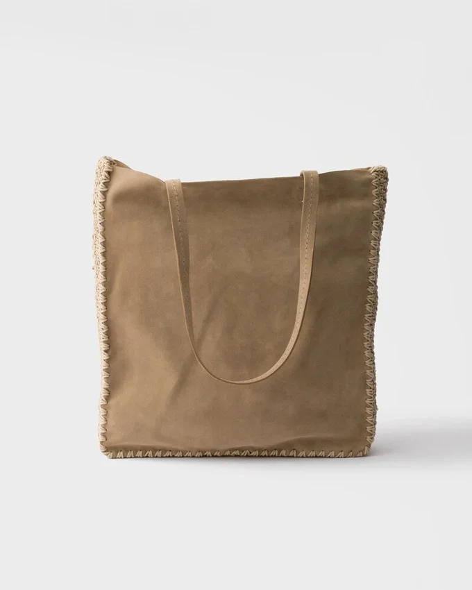 Bolso tote grande de gamuza y crochet Bolso tote grande de gamuza y crochet