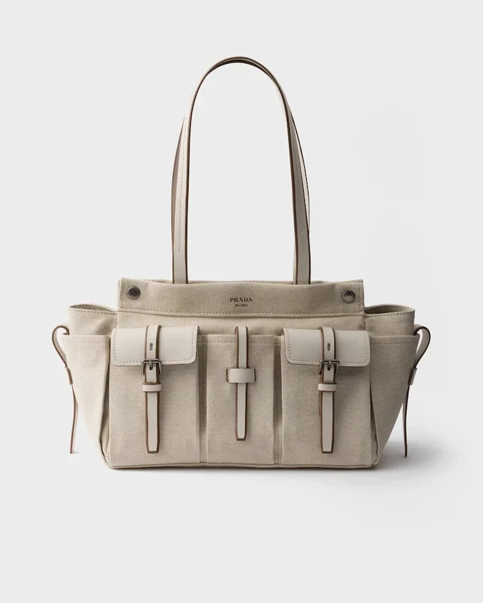 Bolso tote grande de lona y cuero Prada Route Bolso tote grande de lona y cuero Prada Route