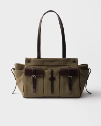 Bolso tote grande de lona y cuero Prada Route