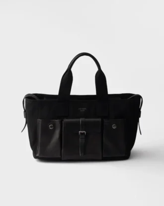 Bolso tote grande de lona y cuero Prada Route