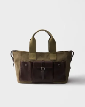 Bolso tote grande de lona y cuero Prada Route