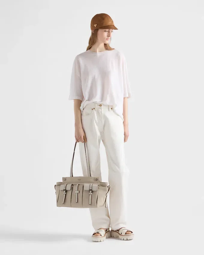 Bolso tote grande de lona y cuero Prada Route Bolso tote grande de lona y cuero Prada Route