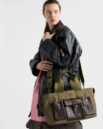 Bolso tote grande de lona y cuero Prada Route