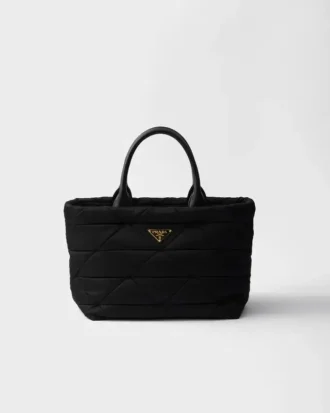 Bolso tote mediano acolchado de Re-Nylon y piel