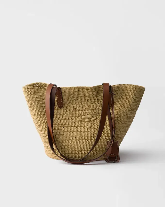 Bolso tote mediano de ganchillo y cuero Bolso tote mediano de ganchillo y cuero