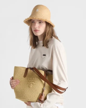 Bolso tote mediano de ganchillo y cuero