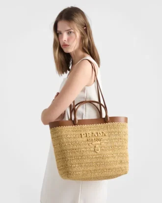 Bolso tote mediano de ganchillo y cuero
