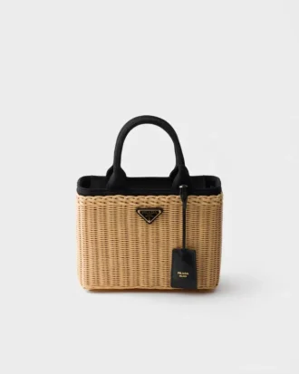 Bolso tote mediano de mimbre y lona