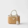 Bolso tote mini de mimbre y mezcla de lino