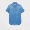 Camisa de mezclilla ligera de manga corta Camisa de mezclilla ligera de manga corta