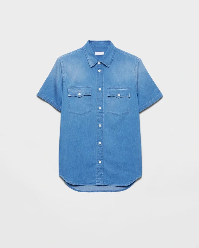 Camisa de mezclilla ligera de manga corta Camisa de mezclilla ligera de manga corta