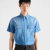 Camisa de mezclilla ligera de manga corta Camisa de mezclilla ligera de manga corta