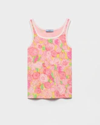 Camiseta sin mangas de algodón acanalado estampado