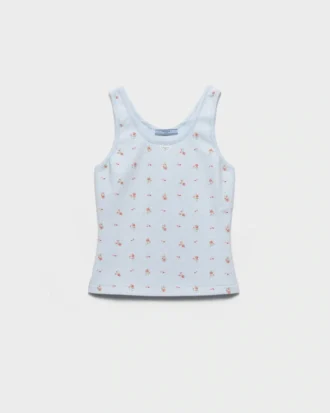 Camiseta sin mangas de punto acanalado con estampado de ramos de flores