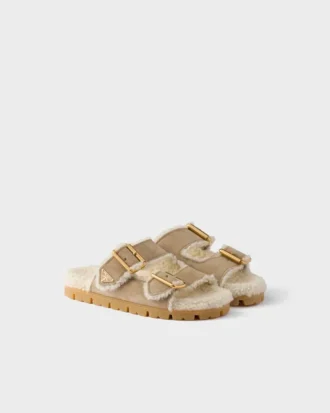 Chanclas de ante y piel de oveja