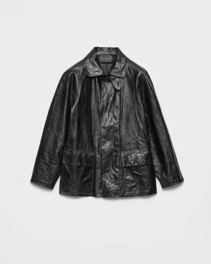 Chaqueta blusón de cuero de aspecto vintage Chaqueta blusón de cuero de aspecto vintage