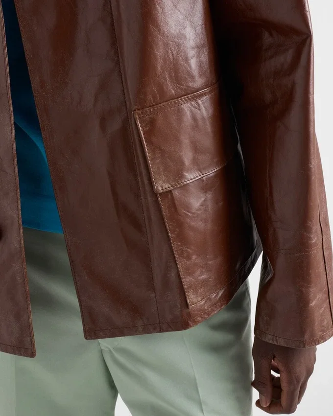 Chaqueta blusón de cuero de aspecto vintage Chaqueta blusón de cuero de aspecto vintage