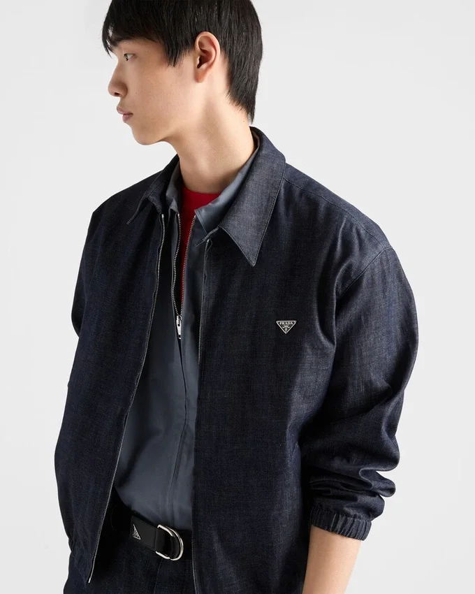 Chaqueta blusón de denim de cambray con cremallera Chaqueta blusón de denim de cambray con cremallera